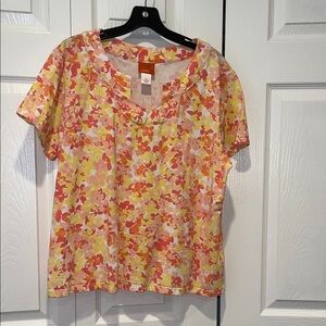 Hearts of Palm Floral Short Sleeve Top - orange and yellow